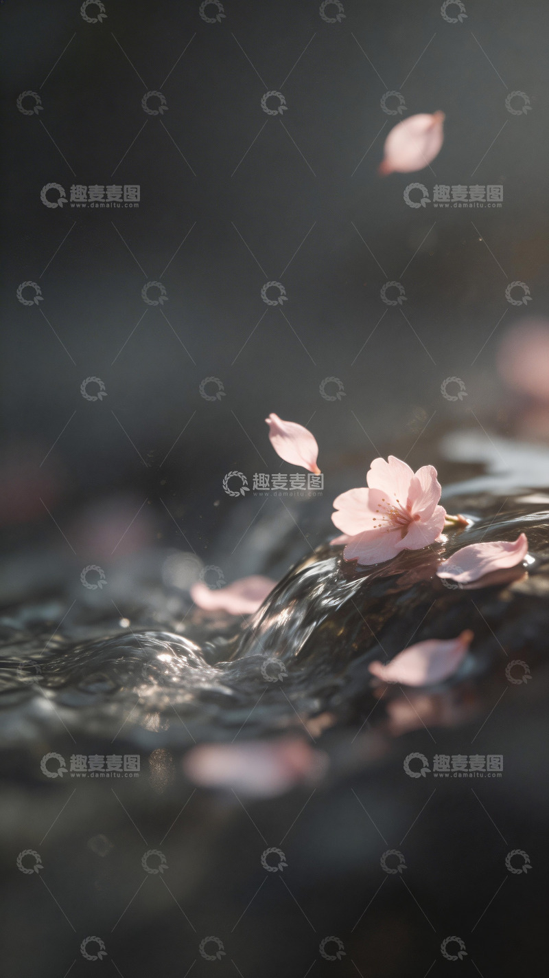 高清大图下载【趣麦麦图】樱花飘落水面2