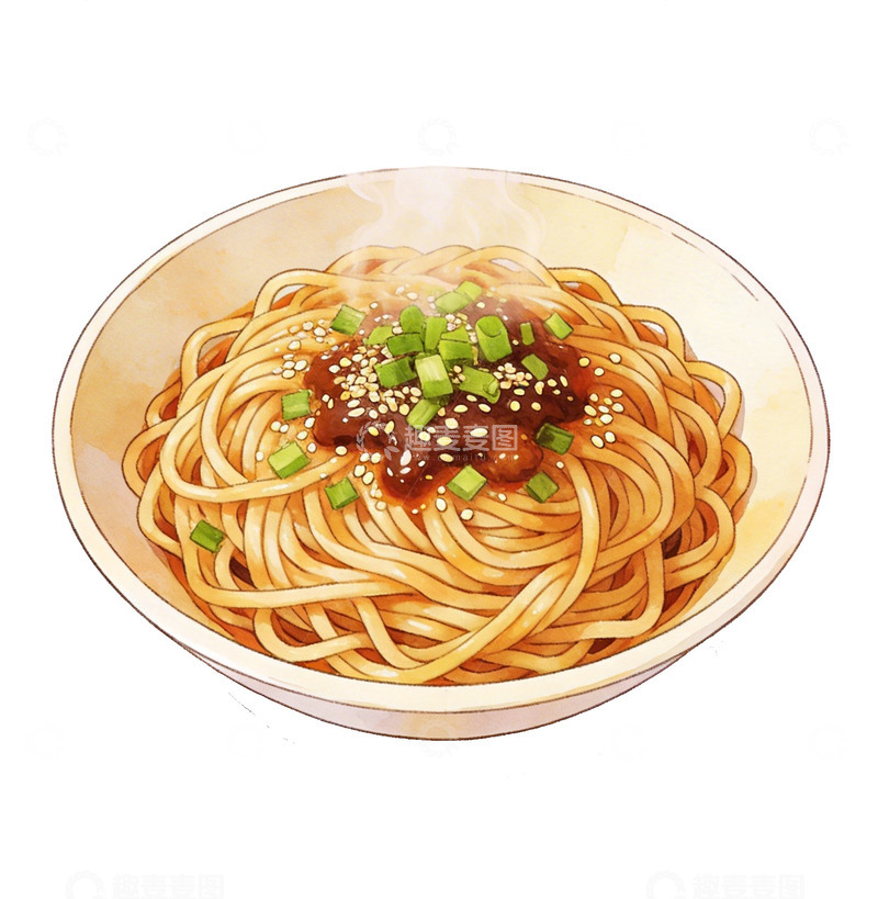 高清大图下载【趣麦麦图】水彩风面食酱料葱花插画
