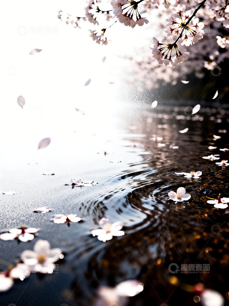 高清大图下载【趣麦麦图】樱花飘落水面7