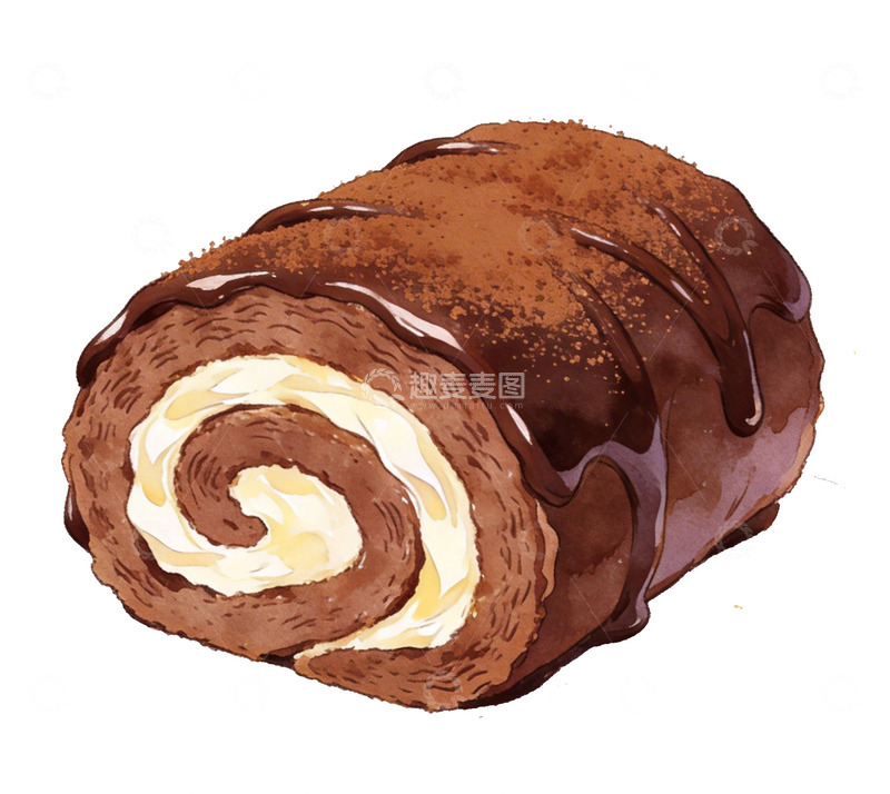 高清大图下载【趣麦麦图】巧克力奶油卷饼水彩插画