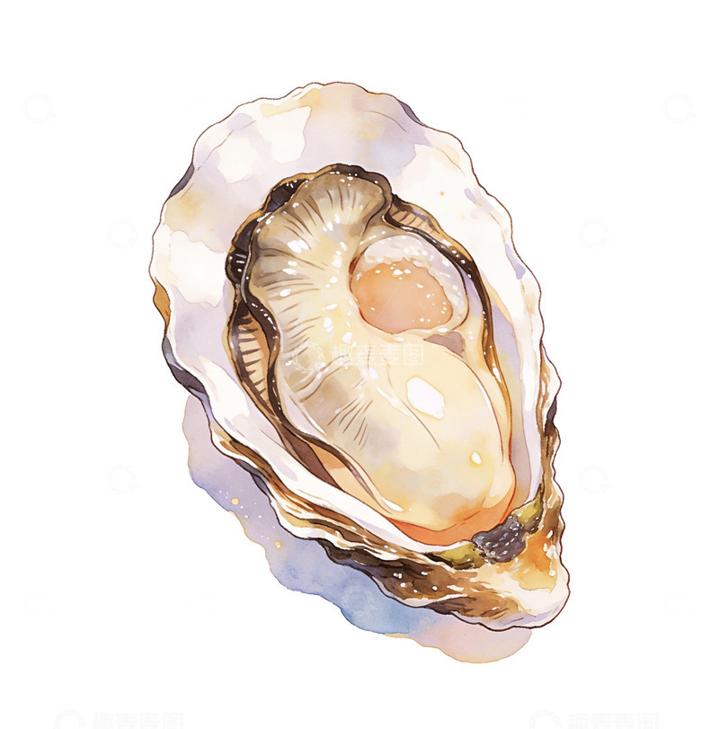 高清大图下载【趣麦麦图】水彩生蚝美食插画设计素材