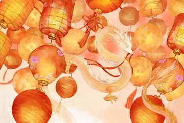 龙舞灯笼节庆插画
