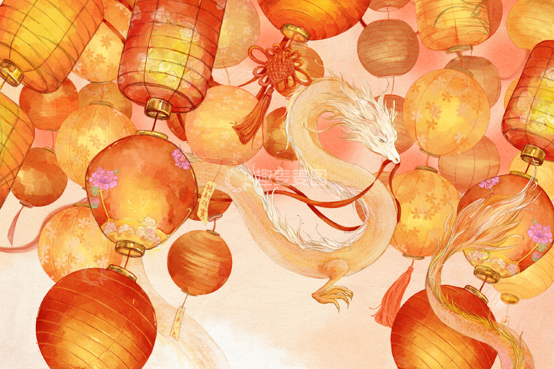 源文件下载【趣麦麦图】龙舞灯笼节庆插画