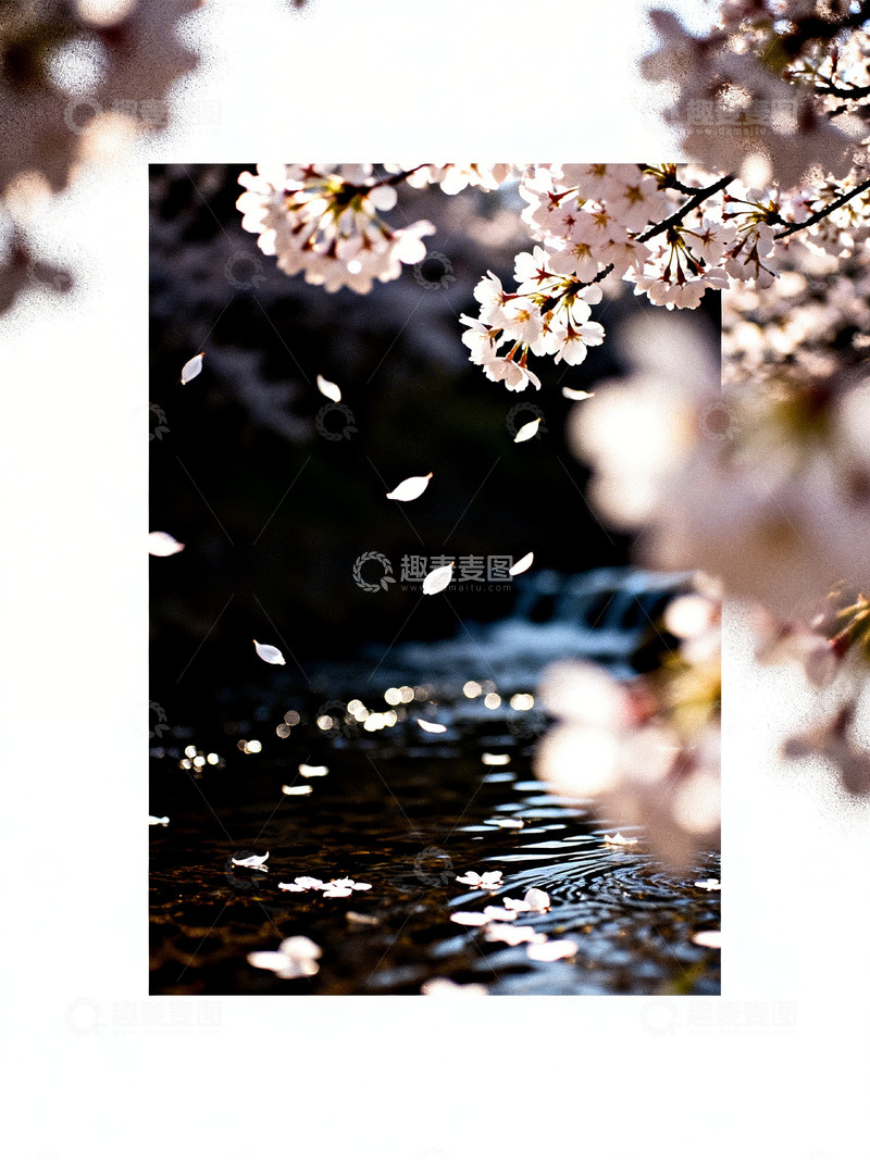 高清大图下载【趣麦麦图】樱花飘落水面6