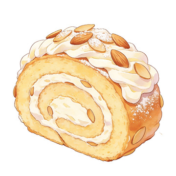 水彩奶油卷甜品插画