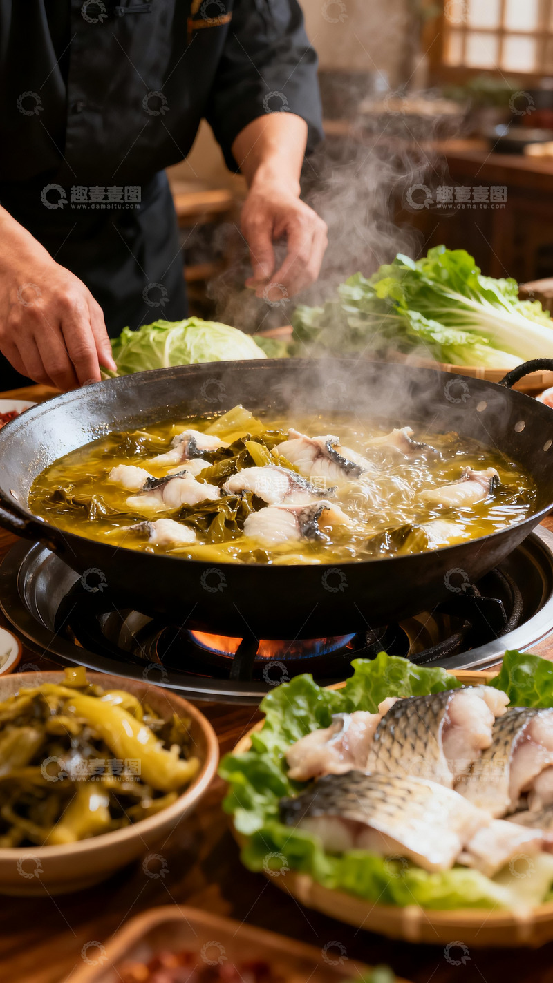 高清大图下载【趣麦麦图】酸菜鱼美食烹饪摄影1