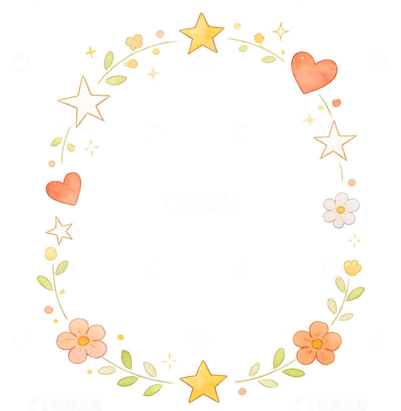 高清大图下载【趣麦麦图】卡通风格圆形花卉边框装饰图案