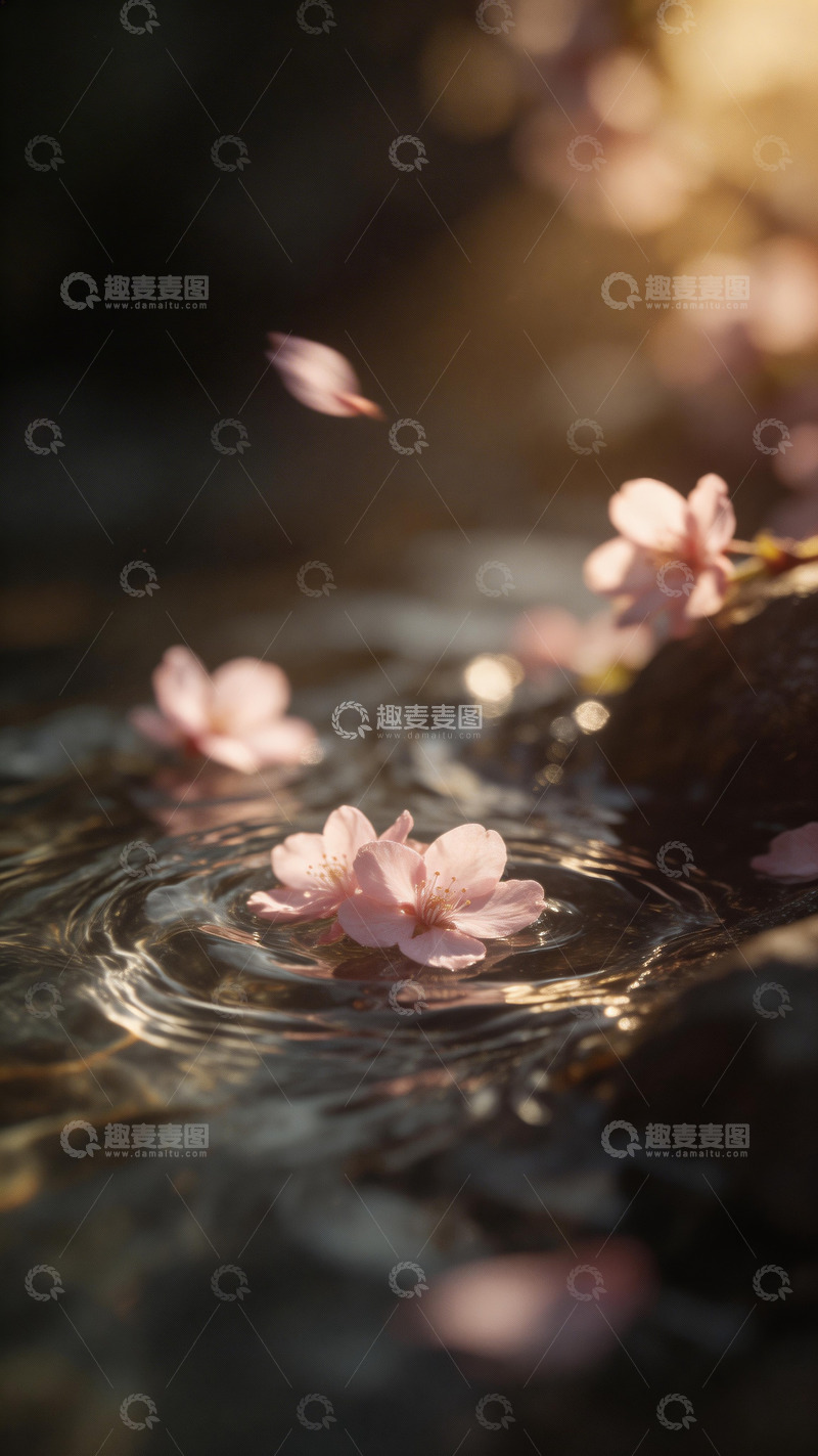 高清大图下载【趣麦麦图】樱花飘落水面摄影0