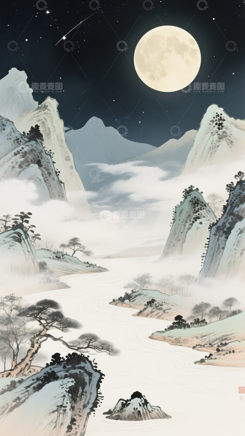 高清大图下载【趣麦麦图】国潮中秋插画5