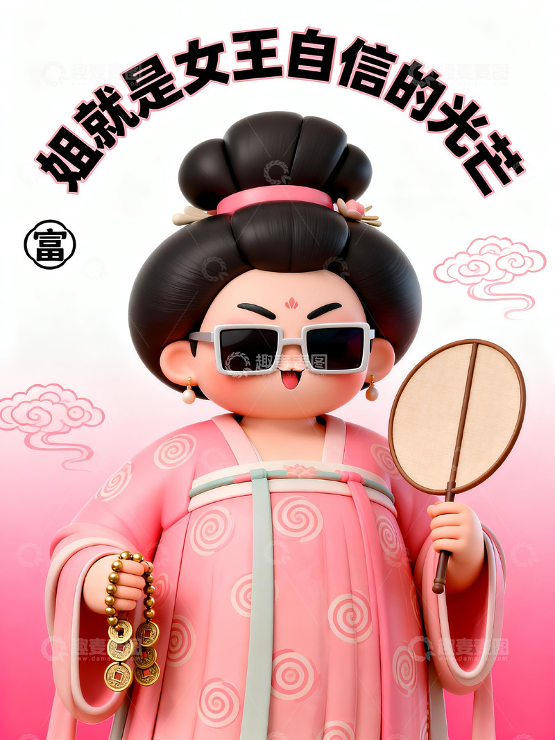 高清大图下载【趣麦麦图】3D国潮风仕女4