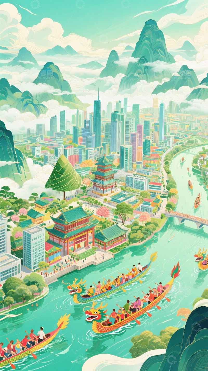 高清大图下载【趣麦麦图】端午节国潮插画2