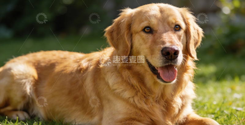 高清大图下载【趣麦麦图】金毛犬草坪休憩