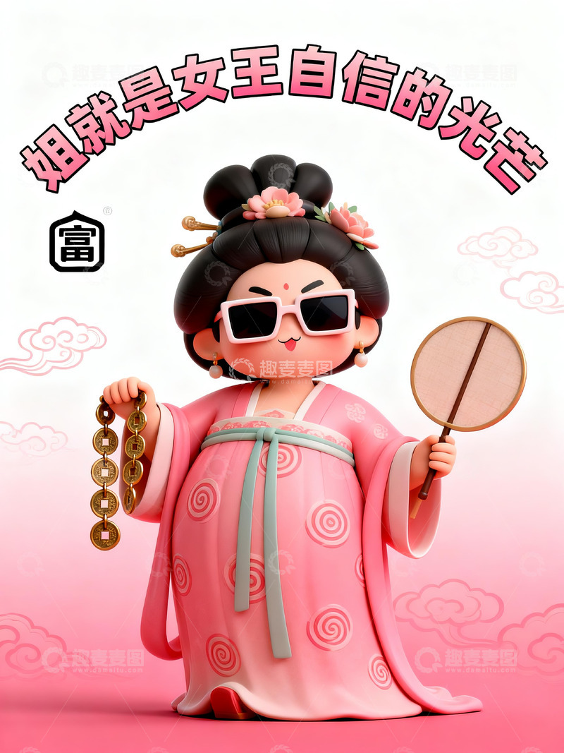 高清大图下载【趣麦麦图】3D国潮风仕女2