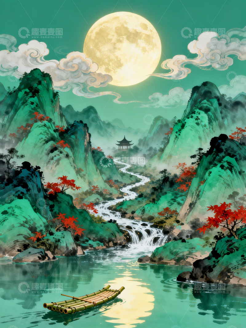 高清大图下载【趣麦麦图】国潮中秋插画4