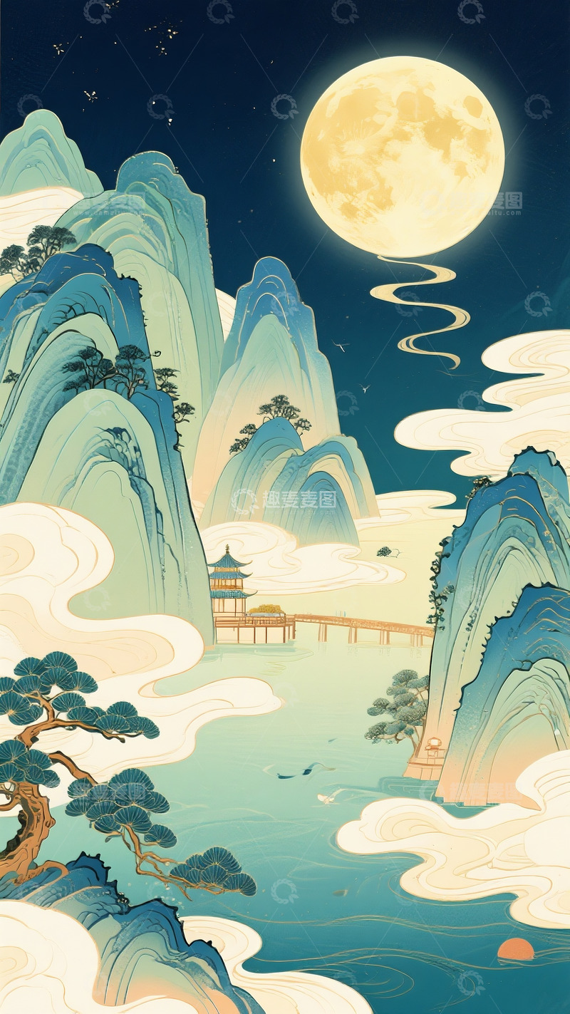 高清大图下载【趣麦麦图】国潮中秋插画