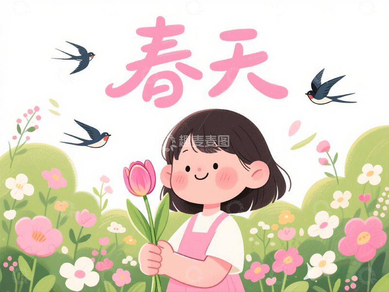高清大图下载【趣麦麦图】春日童趣插画卡通人物春天景象