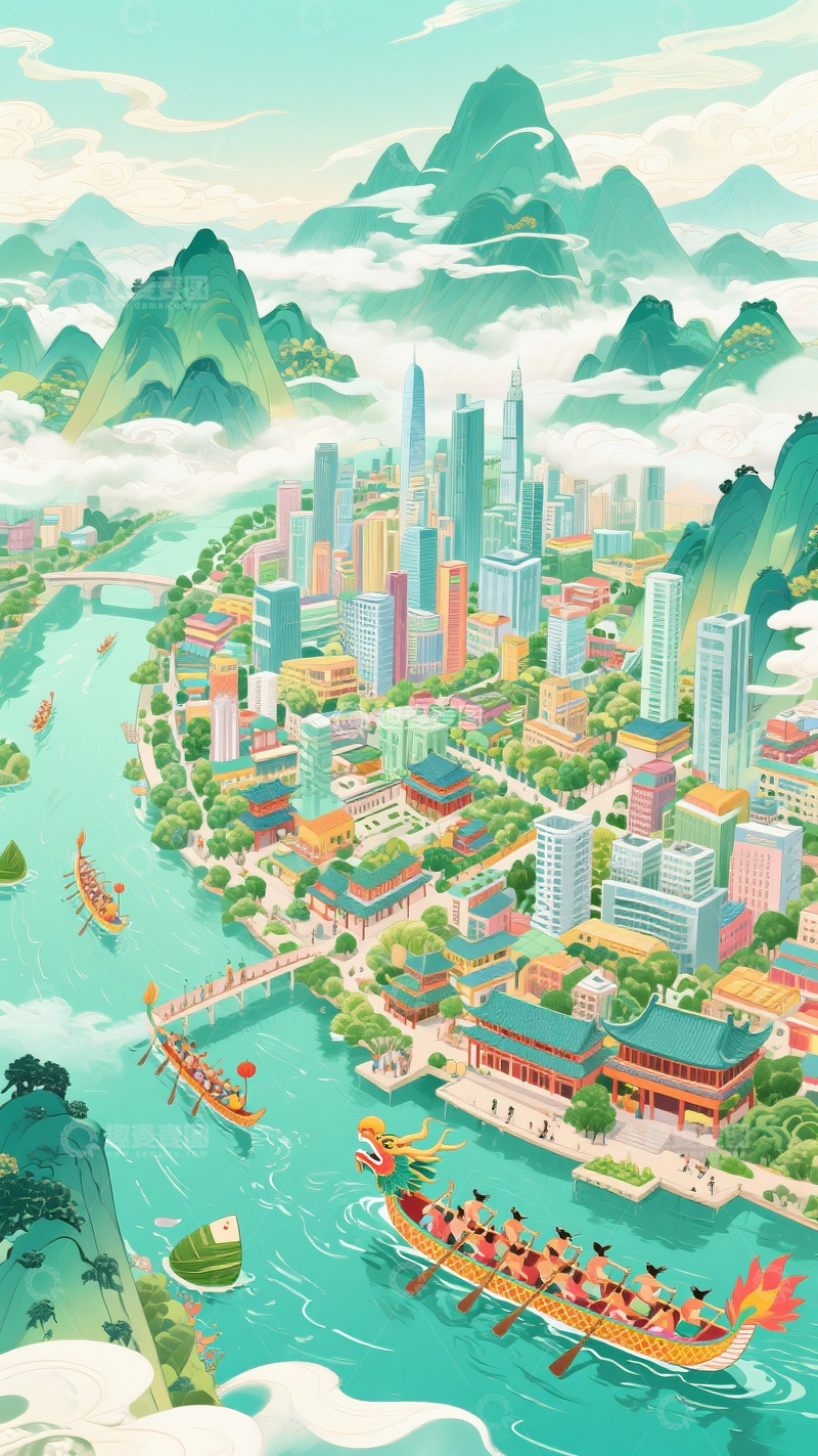 高清大图下载【趣麦麦图】端午节国潮插画