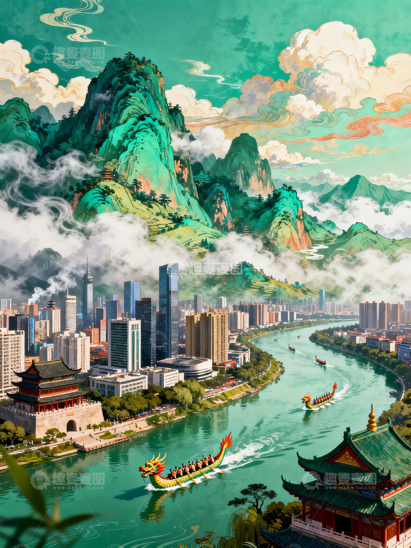 高清大图下载【趣麦麦图】端午节国潮插画5