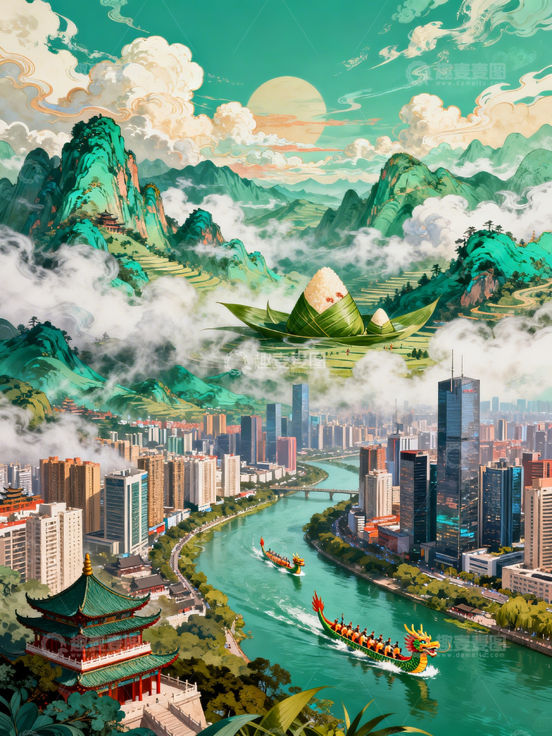 高清大图下载【趣麦麦图】端午节国潮插画6