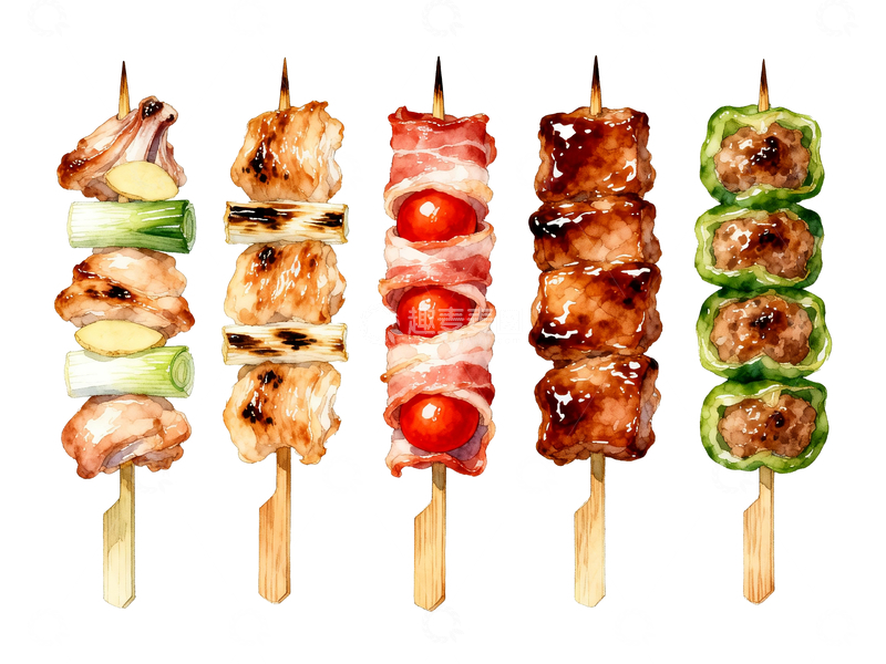 源文件下载【趣麦麦图】水彩风格五串日式烤串3