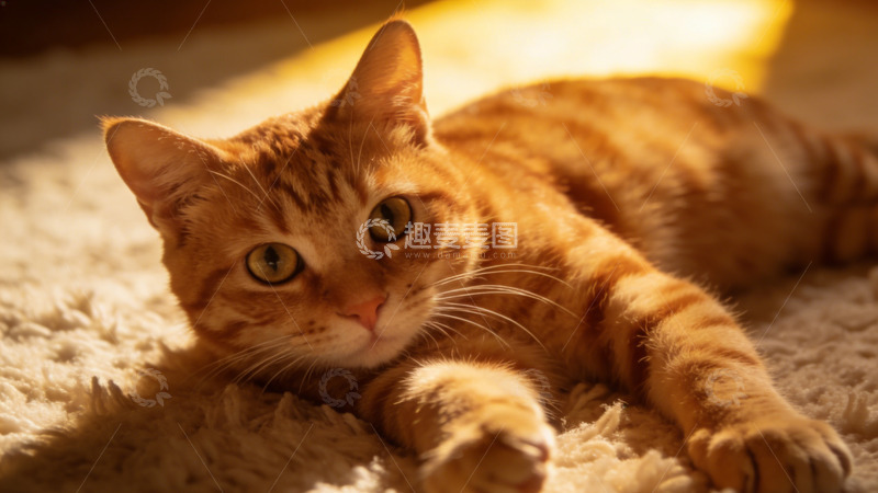 高清大图下载【趣麦麦图】橘猫慵懒阳光温馨瞬间