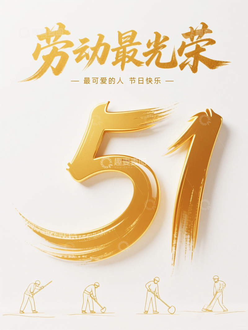 高清大图下载【趣麦麦图】金色劳动节庆祝艺术字设计