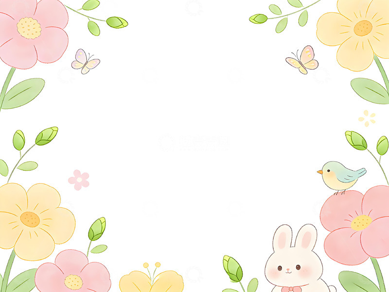高清大图下载【趣麦麦图】可爱卡通春天花卉边框设计
