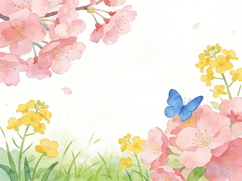 高清大图下载【趣麦麦图】水彩春日花卉蝴蝶插画