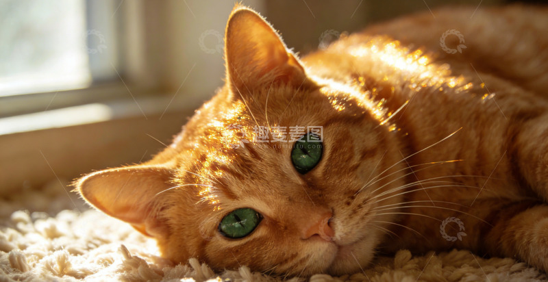高清大图下载【趣麦麦图】阳光橘猫慵懒时光