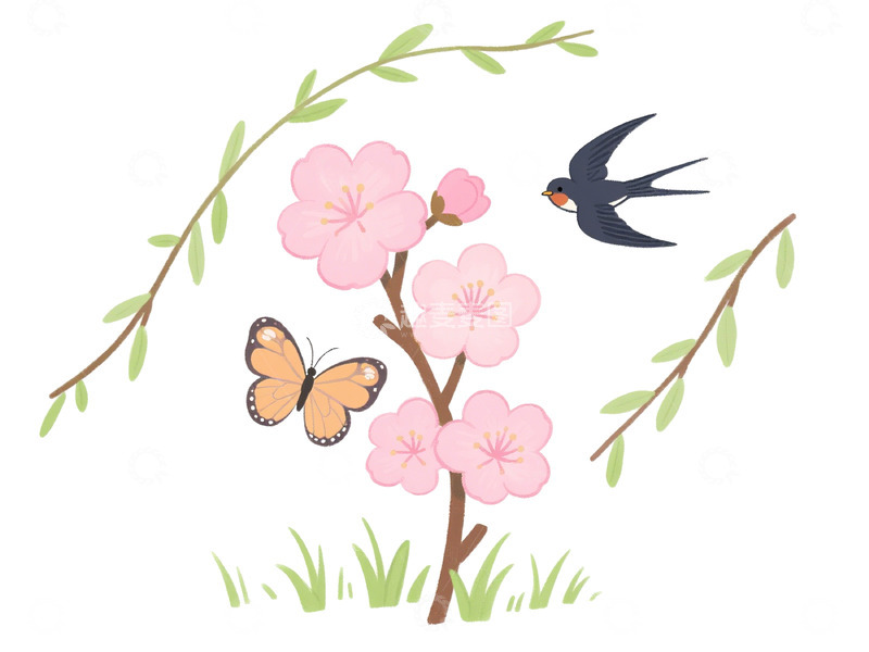 高清大图下载【趣麦麦图】春日花鸟插画设计素材