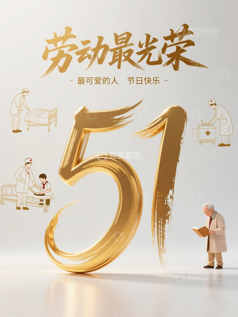 高清大图下载【趣麦麦图】金色劳动节庆祝海报设计