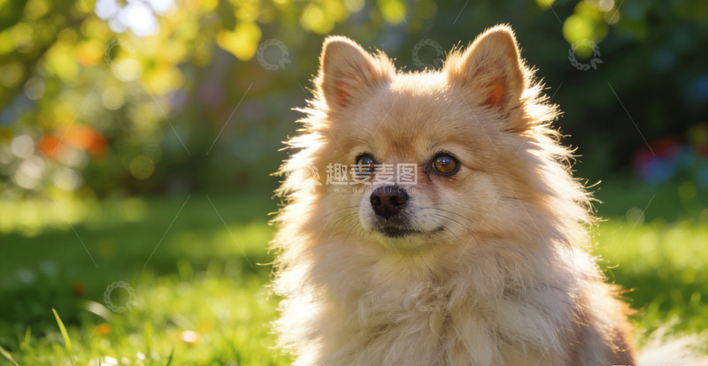 高清大图下载【趣麦麦图】阳光草地博美犬