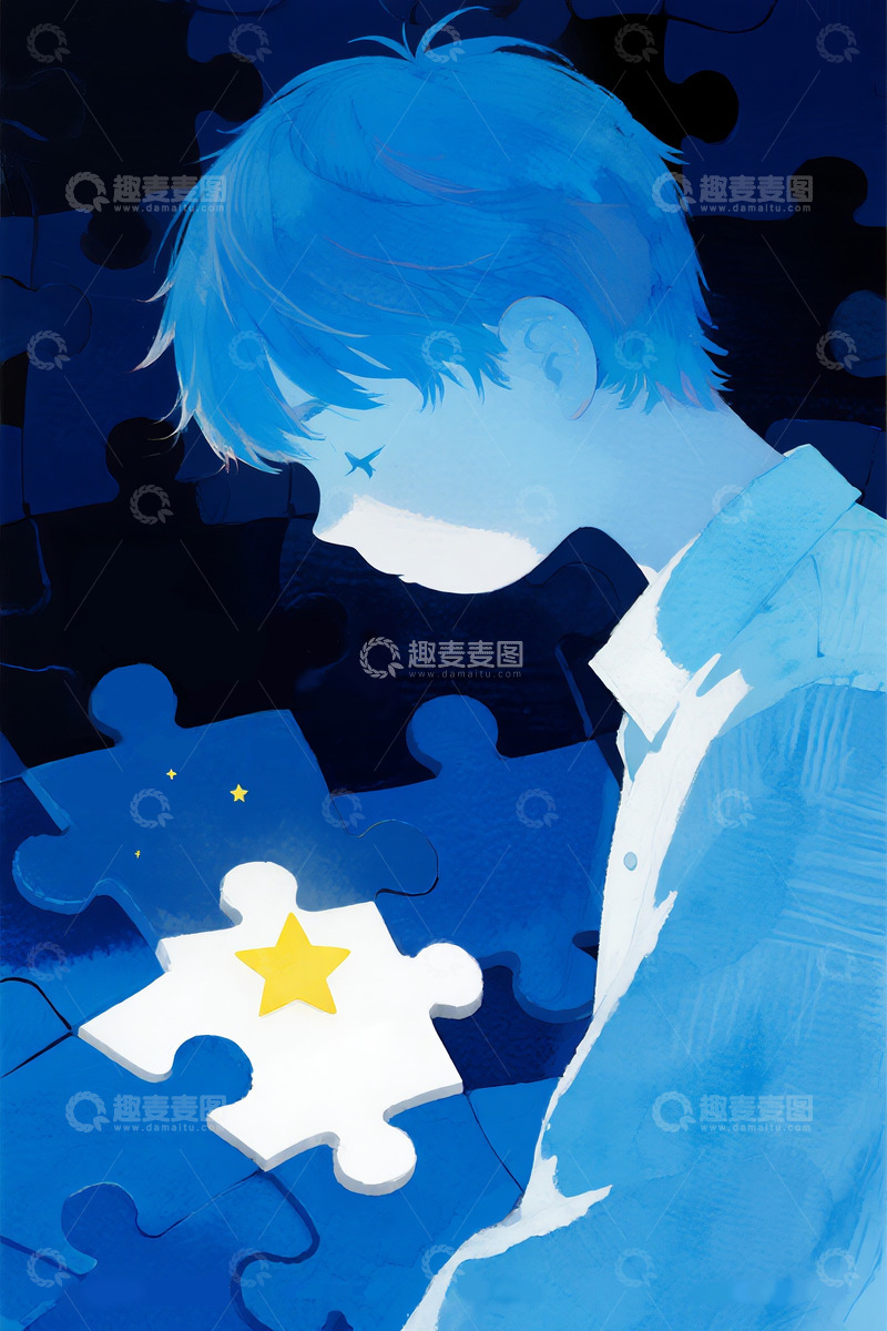 高清大图下载【趣麦麦图】自闭症插画海报2