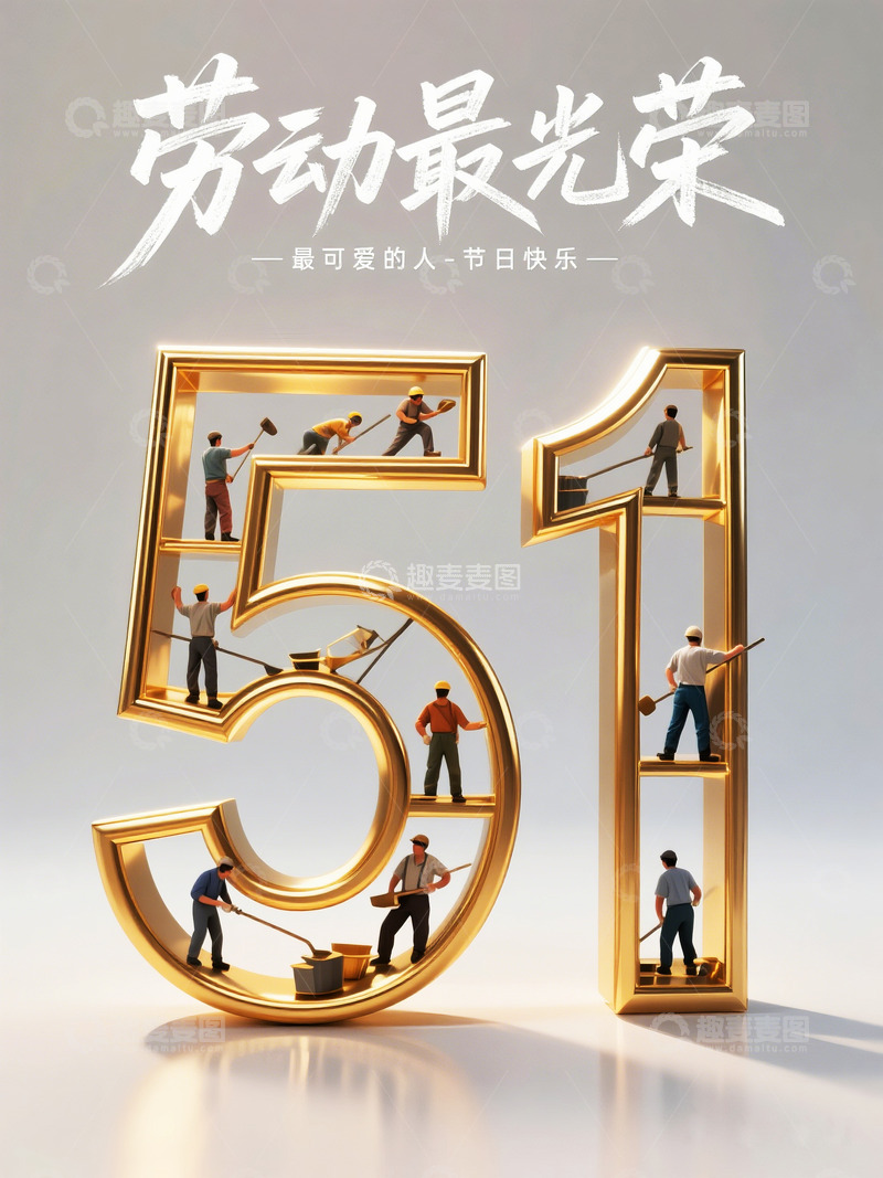 高清大图下载【趣麦麦图】金色立体五一劳动节宣传海报1