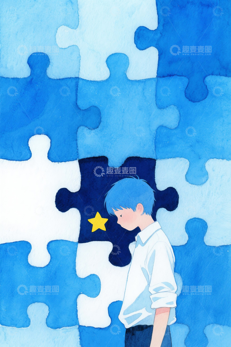 高清大图下载【趣麦麦图】自闭症插画海报14