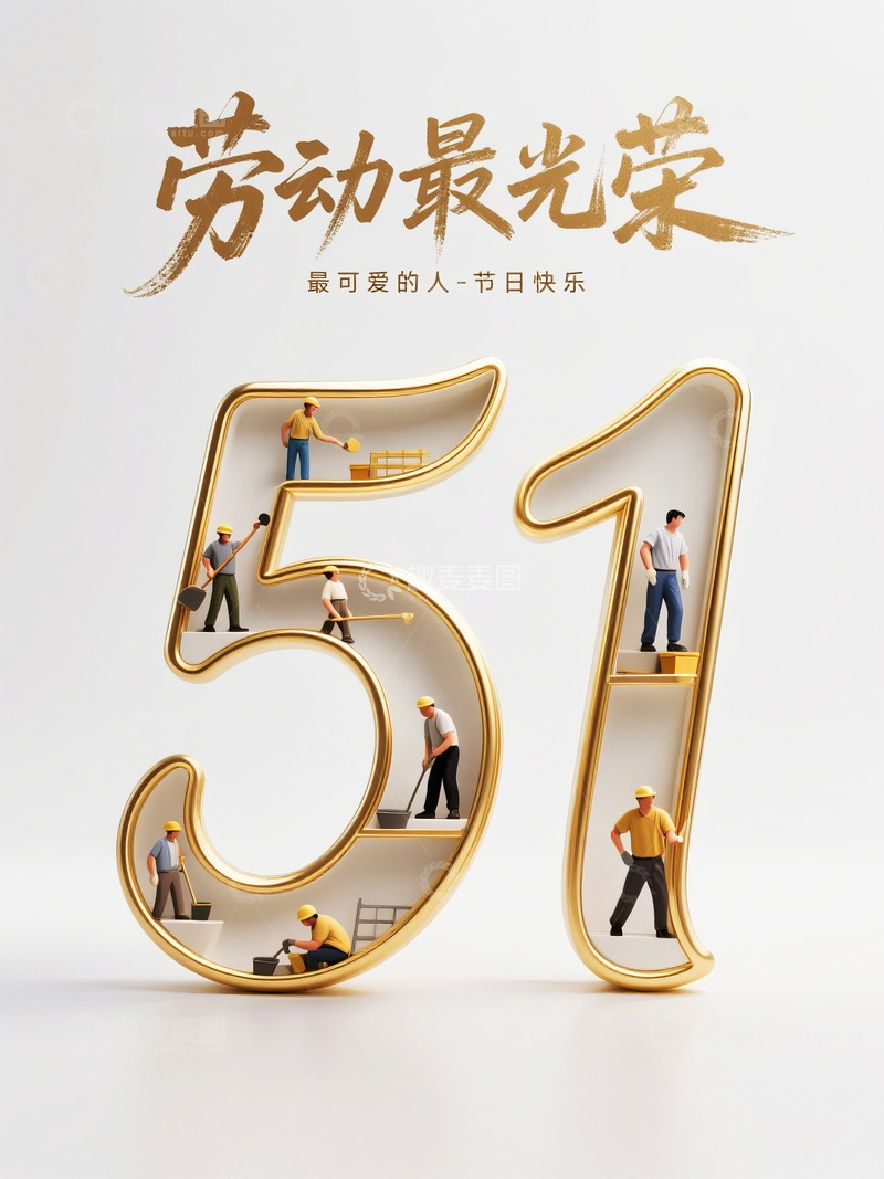 高清大图下载【趣麦麦图】金色立体五一劳动节宣传海报3