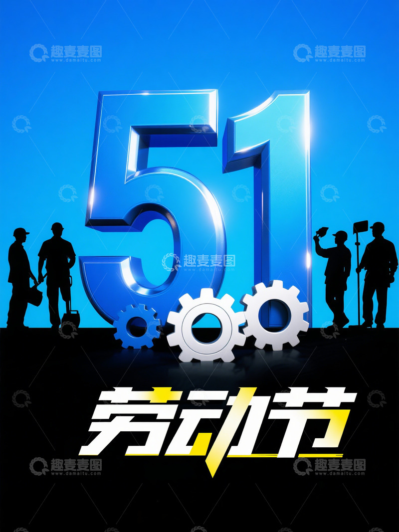 高清大图下载【趣麦麦图】五一劳动节工人剪影宣传海报