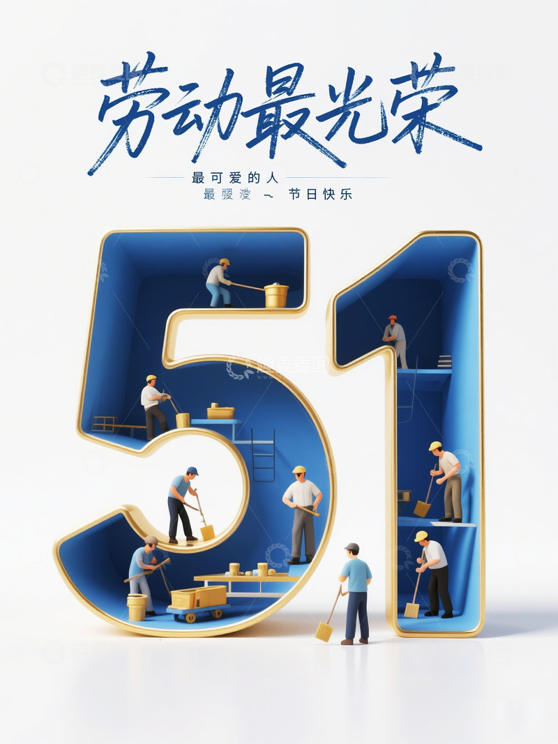 高清大图下载【趣麦麦图】立体数字劳动节宣传海报