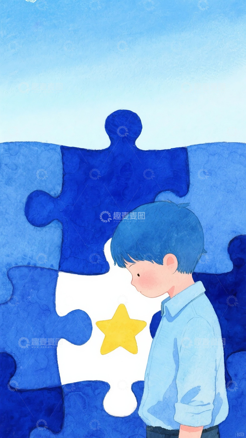 高清大图下载【趣麦麦图】自闭症插画海报8