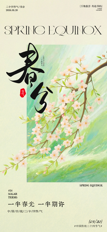 春分春日节气花卉插画海报