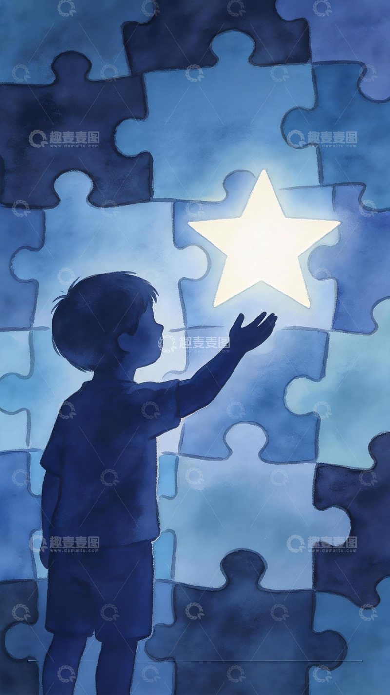 高清大图下载【趣麦麦图】自闭儿童症插画海报1