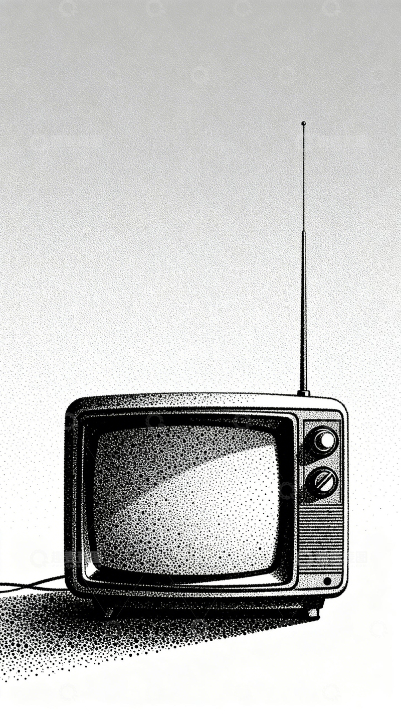 高清大图下载【趣麦麦图】复古电视机黑白插画