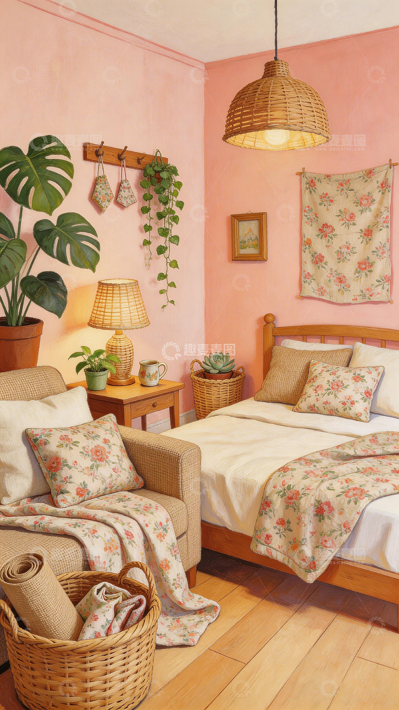 高清大图下载【趣麦麦图】粉色温馨卧室家居设计