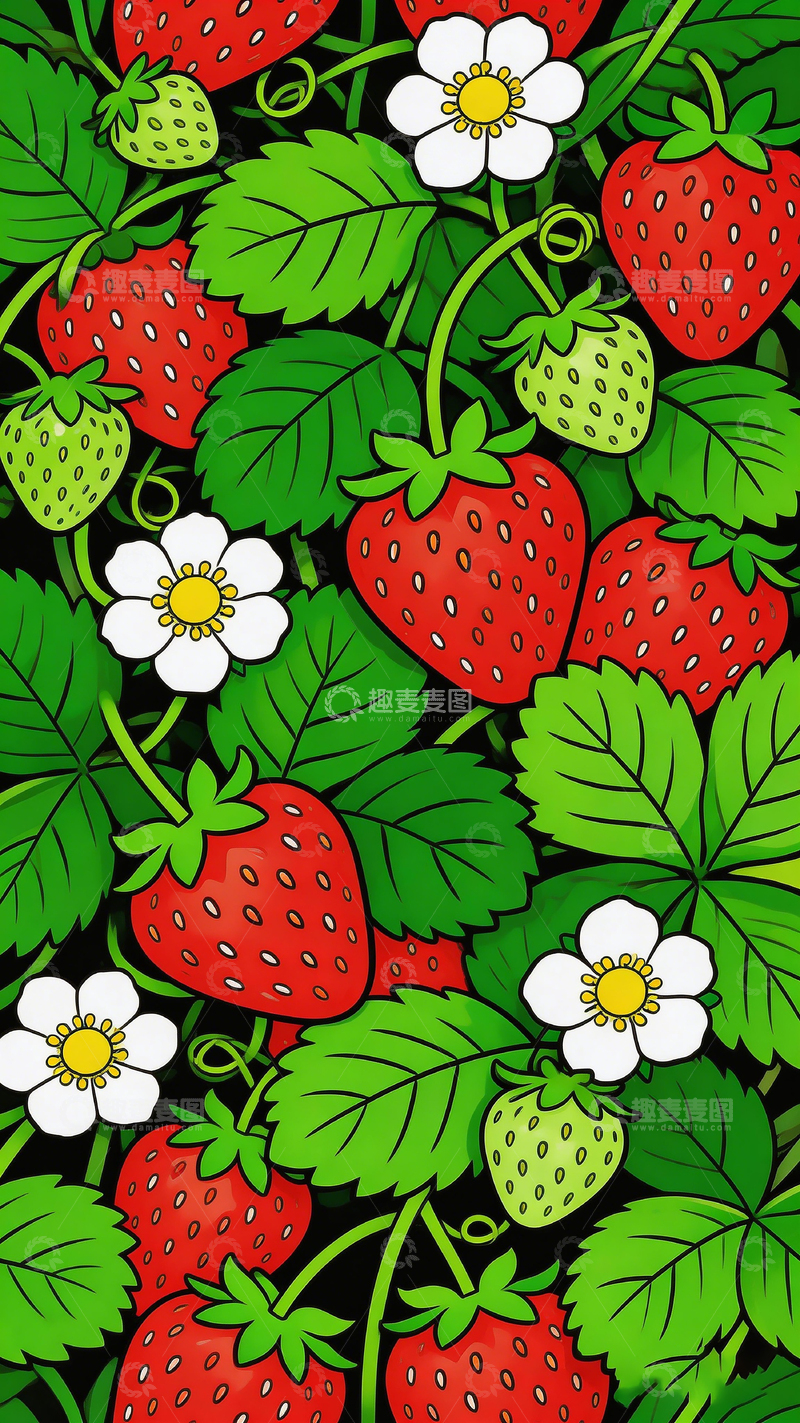 高清大图下载【趣麦麦图】草莓插画设计图案