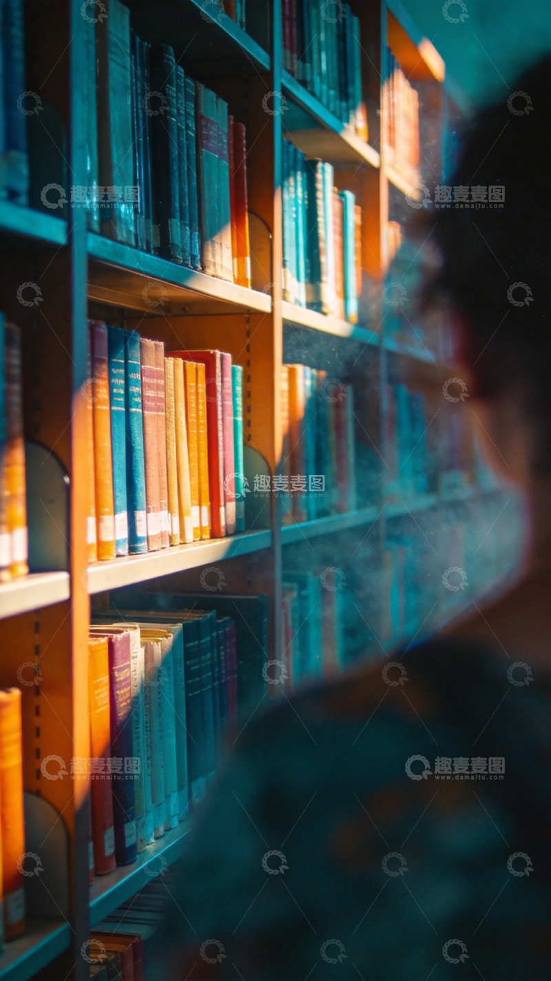 高清大图下载【趣麦麦图】-图书馆沉思光影人像
