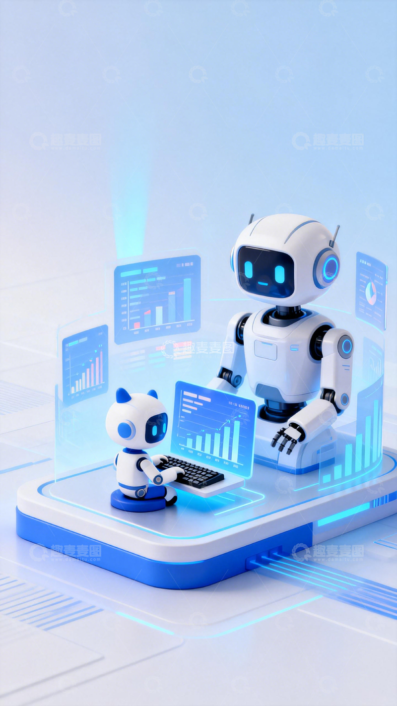 高清大图下载【趣麦麦图】科技风机器人数据分析场景