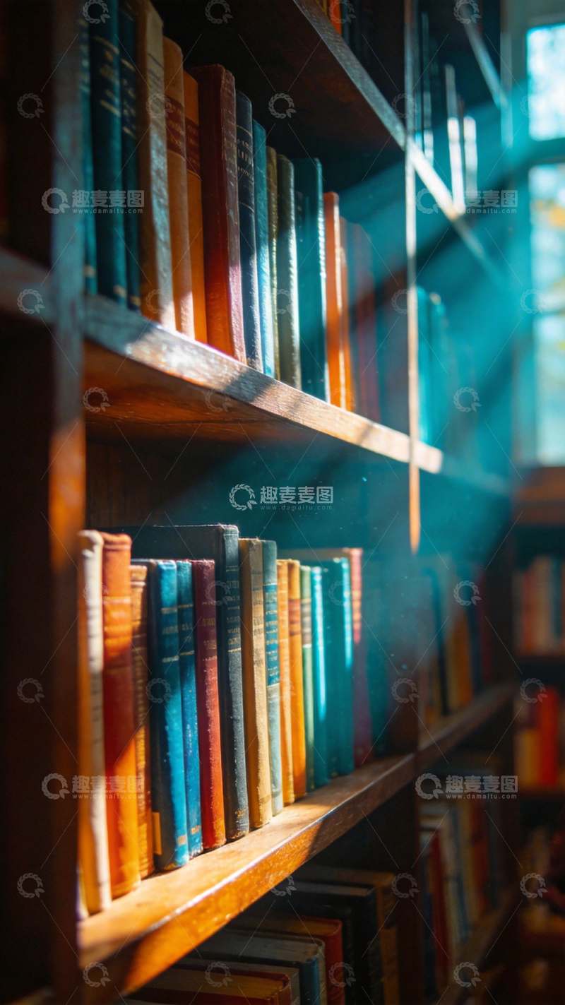 高清大图下载【趣麦麦图】木质书架书香氛围摄影