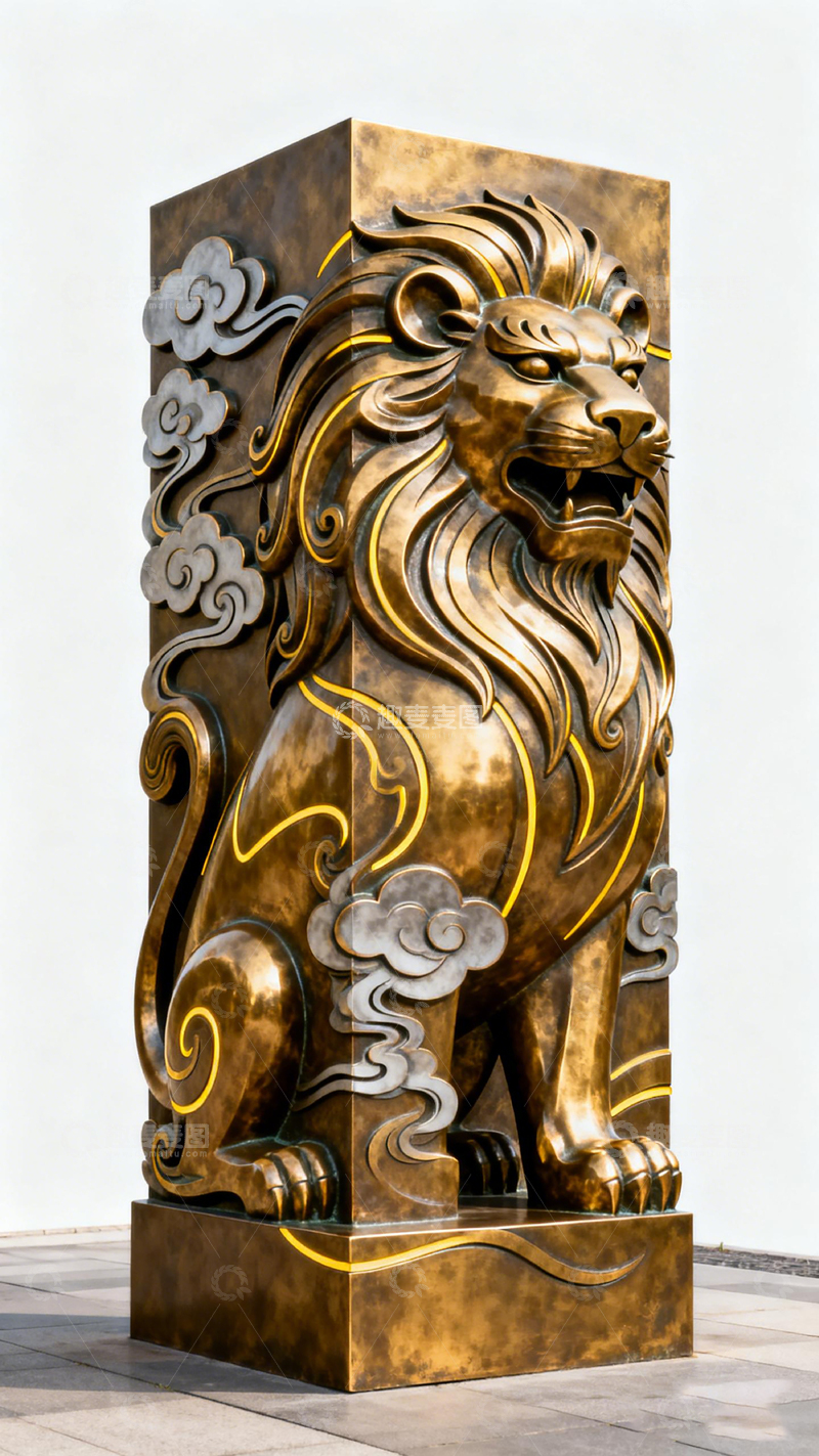 高清大图下载【趣麦麦图】金色狮子雕塑艺术装饰