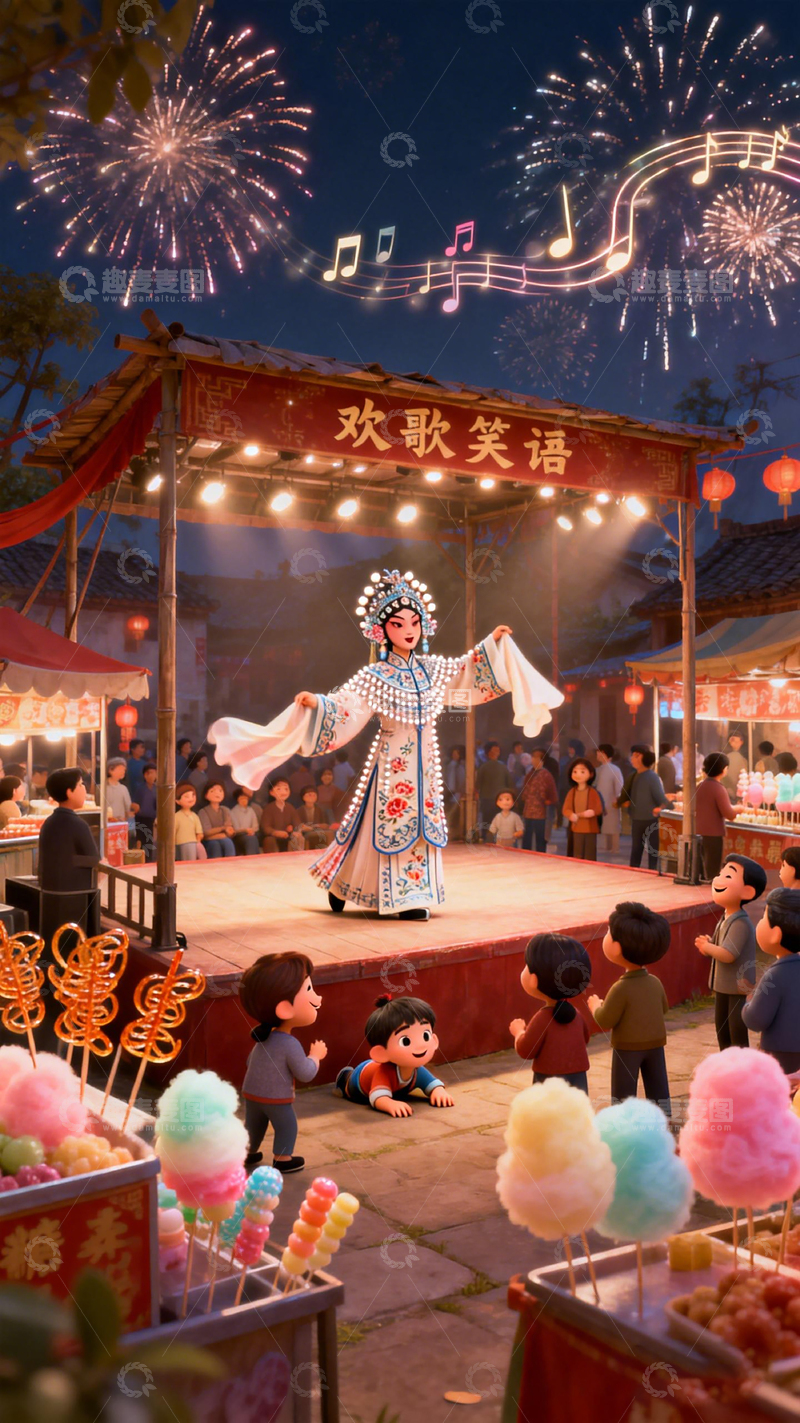 高清大图下载【趣麦麦图】节日庆典戏曲表演场景