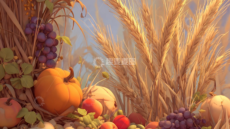 高清大图下载【趣麦麦图】秋日丰收的金色景象